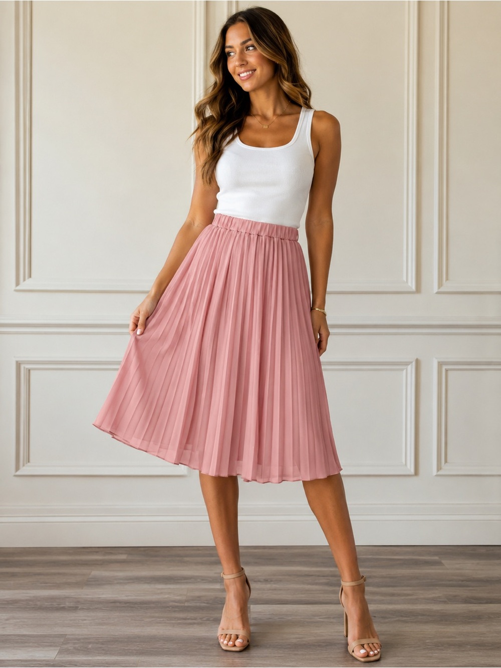 SHEIN Dusty Rose Pleated Midi Skirt